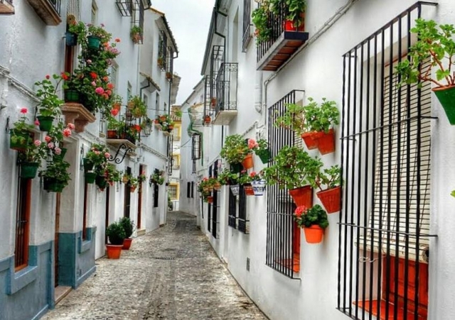 Calles encaladas con flores